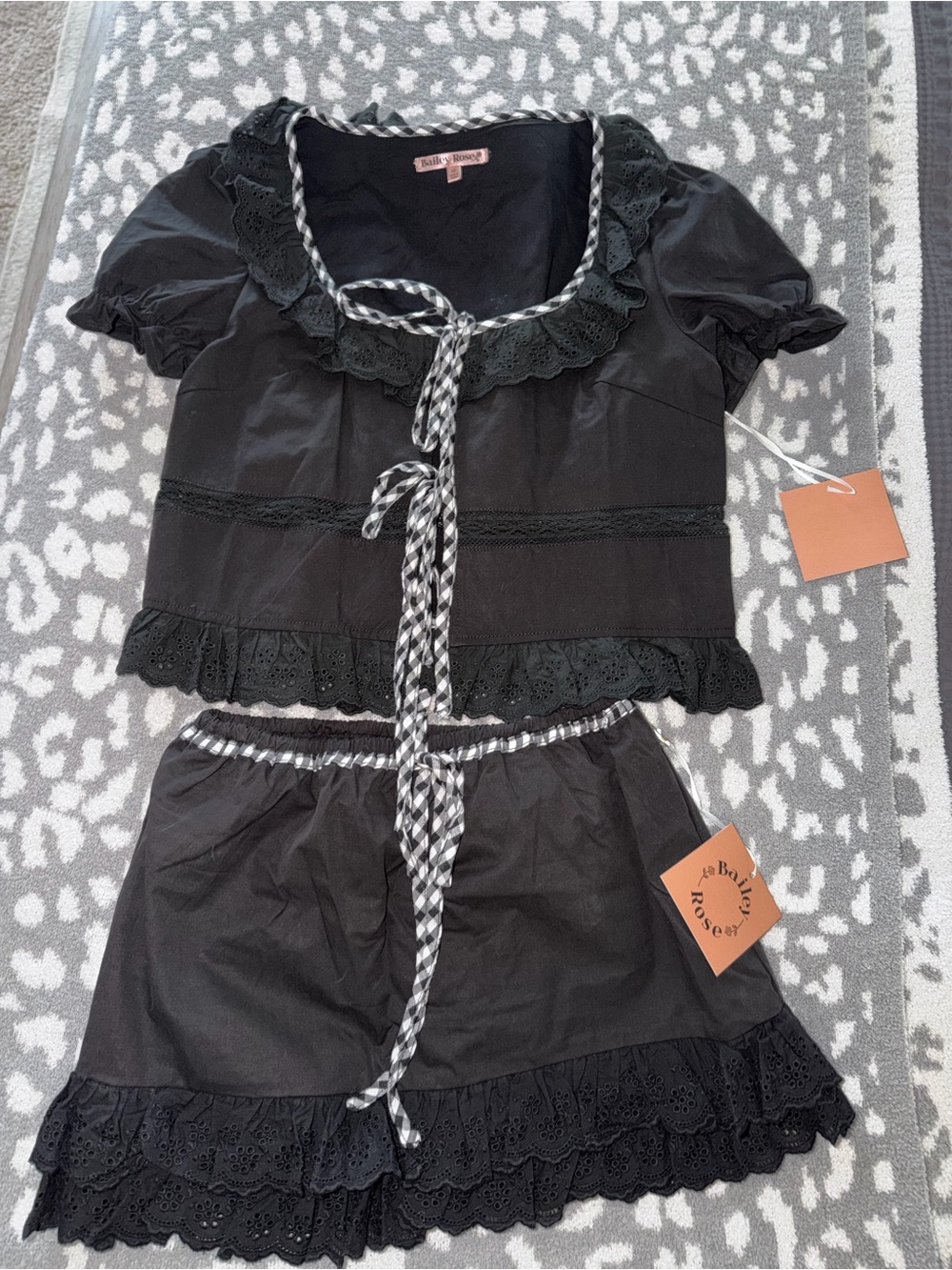 Bailey Rose Black Lace-Trim Two-Piece Dress Set